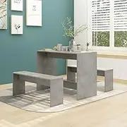 3 Piece Dining Set Easy Assembly Dining Table Furniture Concrete Grey Engineered Wood