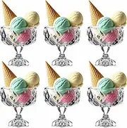 6 Pcs Glass Dessert Bowl Set, Elegant Glass Ice Cream Cup, Fruit Jelly Cake Cup, Small Party Bowl, Glasses Pudding Cups Suitable for Sundae, Salads, Banana Splits or Pudding Service Cups