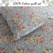 NEW! ~ COZY CHIC SHABBY COUNTRY FRENCH BLUE GREEN TEAL PINK ROSE LEAF QUILT SET