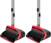 Broom and Dustpan Set, 52-in Long Adjustable Handle Medium-2 Pack, Black Red