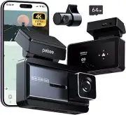 P3 4K Dash Cam Front and Rear, 64GB SD Card, 4K+1080P Dual Dash Camera for Cars