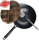 Souped Up Recipes 12.5" Carbon Steel Wok Set Flat Bottom Induction Safe Lid