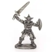 Barbarian Hero With Sword, Shield & Spiked Helm 28mm Metal Unpainted