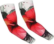 [FHEDVBN] Red Hibiscus Arm Sleeves Compression Arm Covers for Men Women Outdoor Sun Sleeves Cooling Sports Sleeve, Black