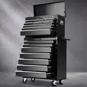 GGP 16 Drawer Tool Box Cabinet Chest Trolley Toolbox Garage Storage Black