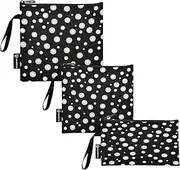 RPLIFE Black Polka Dot Washable Fabric Snack Bag and Sandwich Bags Reusable, Zipper Food Storage Pouch for School Travel Work Office (Set of 3: S/M/L)
