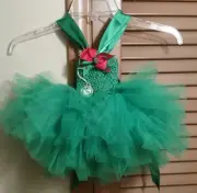 Christmas Netted Green TuTu Handmade Dress w/ Ribbon Sz 0 -12 months New Tags