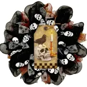Skull Crow and Candle Halloween Deco Mesh Handmade Wreath