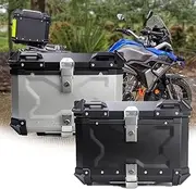 45L Motorcycle Top Case, Aluminum Waterproof Motorbike Trunk Tour Tail Box with Security Lock for Store Helmet LuggageSilver,45L