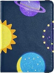 [Amooorous] Fake Glitter Cartoon Universe Sun Moon Leather decorative cute passport holder Wallet Combo Travel Passport Wallet Lightweight, Fake Glitter cartoon universe sun moon, 1 size