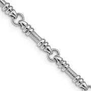 Solid 14K White Gold 8 inch 3.5mm Hand Polished and Textured Fancy Link with Fancy Lobster Clasp Bracelet