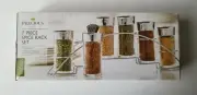 Precious Home 7-Piece Glass SPICE RACK SET 2.7 oz Jars w/ Metal Bridge Stand NEW