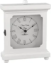 [Tasse Verre] White Clock for Shelf Table Or Desk 9"x7" - Farmhouse Decor Wood Mechanical Quiet Silent - Office, Bedroom Fireplace Mantel Living Family Room. AA Battery Operated Non-Digital