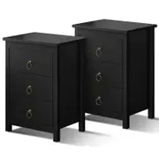 ALFORDSON Set of 2 Bedside Table Hamptons Nightstand Storage Side End 3 Drawers Black
