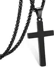 RS Plain Cross Necklace for Men Boys Stainless Steel Silver Gold Black Cross Pendant Simple Religious Gifts, 24 Inches Chain