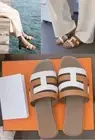 MW010957 - FASHION 2 TONE COMFY FLAT - HEEL SANDALS SLIDES (SIZE 35 - 40)