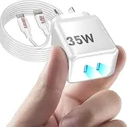 35W Dual USB-C Fast Charger - USB C Wall Charger with Phone 2-Port Type-C Power Adapter with 2M MFI Lightning & C Cable, USB C QC3.0 Adapter, 30W/20W PPS Charger Compatible with14/13/12, iPad