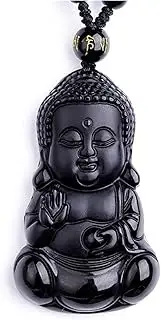 [KanDuo] Personality Jade Pendant Necklace Lucky Amulet, Black Buddha Necklace Pendant Buddhism Buddha Jade Pendant Lucky Pendants with Chain Jade Jewelry(Gem Color:with Rope Chain) (Size : with Rope chai (S