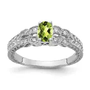 Solid 14k White Gold 6x4mm Oval Simulated Peridot AA CZ Ring