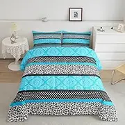 Feelyou Vintage Blue Damask Comforter Full Size, Leopard Stripes Bedding Set Kids Toddler Polar Dot Bed Set for Boys Girls Geometry Duvet Set