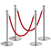 VEVOR Stanchion Post with Velvet Rope, 4-Pack Crowd Control Stanchion with 2PCS