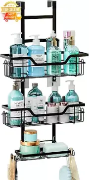 3-Tier Over Door Shower Caddy Hanging Organizer Shelf w/ Hooks & Soap Holder