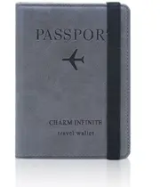 Passport Holder Cover Case PU Leather Travel Wallet RFID Blocking Card - Grey