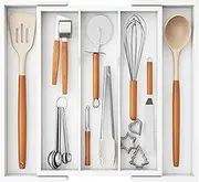 Lifewit Utensil Organizer for Kitchen Drawer, Expandable Cooking Utensil Tray, Bamboo Cutlery Silverware Flatware Holder, Adjustable Spatula Tools and Gadgets Storage Divider, Large, White