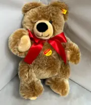 Steiff Original #018329 Jointed Brown Teddy Bear 14" NEW WITH TAGS NWT Red Bow