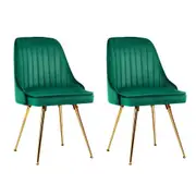 Set of 2 Dining Chairs Retro Chair Cafe Kitchen Modern Metal Legs Velvet Green