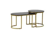 Oikiture Coffee Table Set of 2 Nesting Gold Black