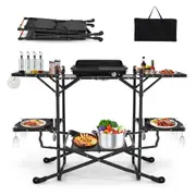 Costway Camping Kitchen Table Outdoor Cook Station Aluminum w/Heat-Resistant Tabletop 4 Side Tables