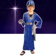 Biblical Times Blue Wise Man Men Child Costume 3-4y Christmas Magi Hat Robe Belt