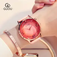 在飛比找蝦皮購物優惠-香港GUOU古歐 手錶潮流時尚韓版外貿專供大錶盤星空鑽石面 
