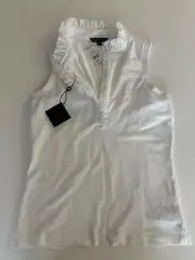 Brooks Brother Ruffled Collared Polo -Sleeveless -White Medium