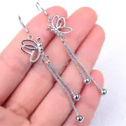925 Sterling Silver Tarnish-Free Butterfly 2.3" threader Dangle Earrings F1256