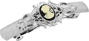 1928 Jewelry Silver-Tone Black And Simulated Ivory Cameo Oval Bar Barrette