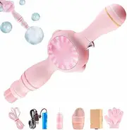 Smoke Bubble Machine & Elastic Magic Wand, Fun Childhood Automatic Smoke Bubbles Machine, Colorful Adjustable Interactive Infinite Elastic Bubbles Fog Wand, Birthday Bubbles Solution Included(Pink)