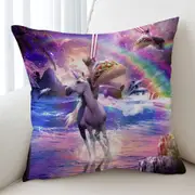 Crazy Funny Art Laser Space Cat on Unicorn Eating Taco Cushion Cover