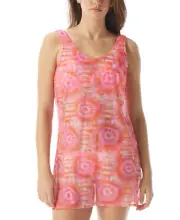 Swim Cover Up Sheer Tank Dress Coral Pink Tie Dye Large SUNDAZED $44 NWT