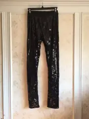 NWT Betsey Johnson Womens Black Sequin Leggings Pants P XS