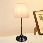 Portable Cordless Table Lamp USB Rechargeable Fabric Shade Desk Lamp (Black)