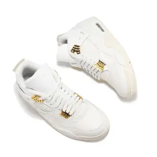 【NIKE 耐吉】休閒鞋 Wmns Air Jordan 4 Retro 女鞋 男鞋 米白 金 White & Gold(AQ9129-170)