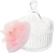 WEKADRIN 1 Set Powder Puff With Container Case Ribbon Flower Design Velvet Puff Makeup Glass Jar Dustproof For Home Travel Use