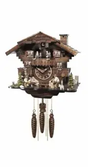 Cuckoo Clock Black forest house with music and dancers EN 49016 MT NEW
