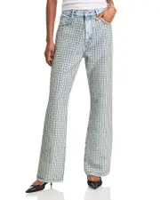 Frame The Showgirl High Rise Wide Leg Jeans in Diamonte Crystal