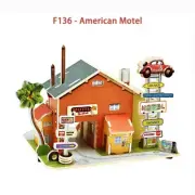 Robotime DIY 1:24 Miniature House American Hotel 3d Wooden Model Kit-F136