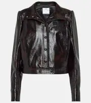[Courreges] Courrèges Tortoise-printed cotton-blend biker jacket AU 16 brown