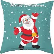 [EHOMERY] Pillow Covers Vintage Style Cusion Coverss Santa Claus Flax Throw Pillow Covers Pillow Cover Japandi Outdoor Cushion Covers Replacement Cyan Red 16X16 Inches
