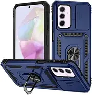 [T Tersely] for Samsung Galaxy A35 5G Case - Shockproof Cases - Anti-Fall Drop Protection - Built-in Slide Anti-Scratch Camera Lens Cover - Integrated 360 Degree Rotating Ring Kickstand (Blue)